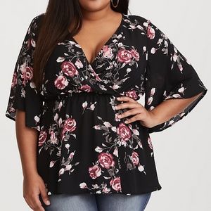 Torrid Lily - Floral Faux Wrap Georgette Babydoll